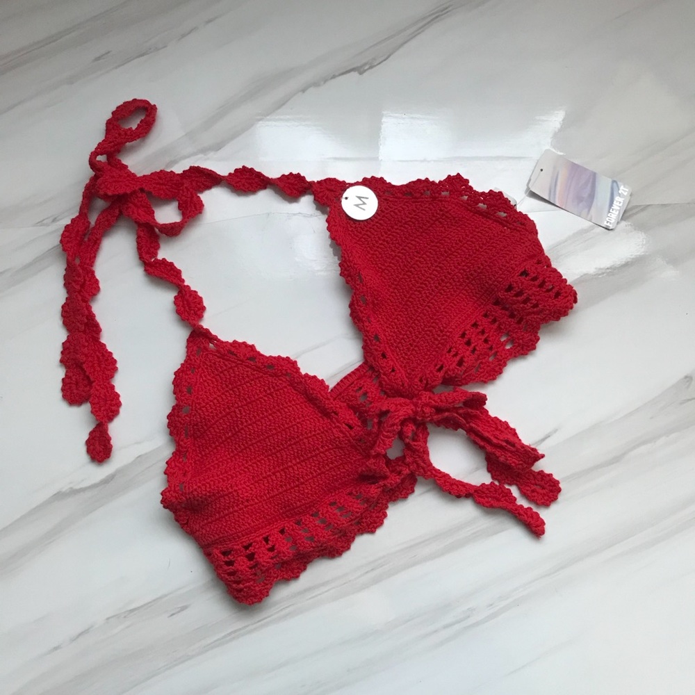 Red Crochet Bikini Top